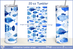 Fish tumbler Sublimation| sea tumbler wrap|Blue fish tumbler Product Image 2
