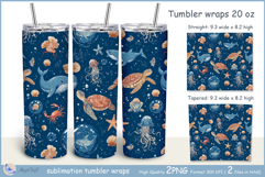 Sea turtle tumbler Sublimation| Blue whale tumbler| seashell Product Image 1