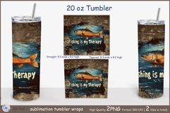Fishing is my Therapy tumbler Sublimation| fish tumbler png Product Image 2