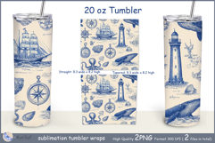 Sea tumbler Sublimation|Anchor tumbler wrap| Whale fish Product Image 2