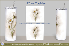 Watercolor daisies Tumbler|daisies Wrap Tumbler 20 oz| frora Product Image 2