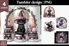 Black Cat tumbler wrap Kawaii Halloween tumbler 20oz Product Image 1