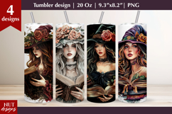 Vintage girl tumbler wrap, Nice Witch with book sublimation Product Image 1
