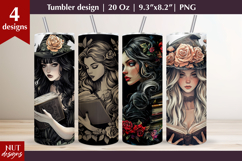 Vintage girl tumbler wrap, Witch with book sublimation Product Image 1