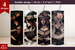 Vintage girl tumbler wrap, Nice Witch with book sublimation Product Image 1
