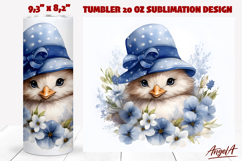 Bird tumbler sublimation Easter chick with blue flowers PNG Product Image 1