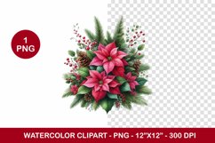 png watercolor clipart - Poinsettias wreath Product Image 1