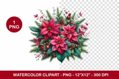 png watercolor clipart - Poinsettias wreath Product Image 1