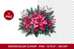 png watercolor clipart - Poinsettias wreath Product Image 1