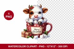 png watercolor clipart - highland cow in the mug Product Image 1