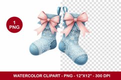 png watercolor clipart - blue christmas stockings Product Image 1