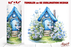 Fairy house with blue flowers tumbler sublimation Easter Product Image 1