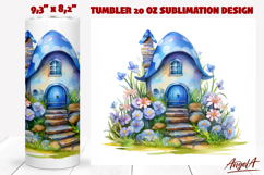 Fairy house with blue flowers tumbler sublimation Easter Product Image 1