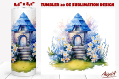 Fairy house with blue flowers tumbler sublimation Easter Product Image 1