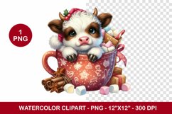 png watercolor clipart - highland cow in the mug Product Image 1