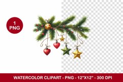 png watercolor clipart - pine christmas ornament Product Image 1