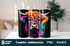 Rainbow highland cow tumbler wrap | Highland cow sublimation