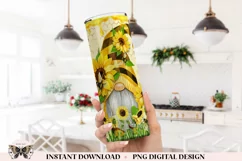 Sunflowers, Gnome & Bee Tumbler Wrap PNG For Sublimation Product Image 2
