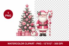 png watercolor clipart - santa claus and christmas tree Product Image 1