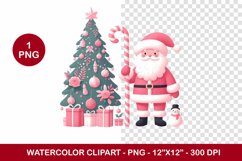 png watercolor clipart - santa claus and christmas tree Product Image 1