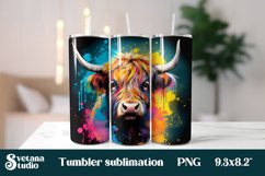 Rainbow highland cow tumbler sublimation