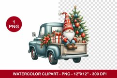 png watercolor clipart - gnome on the truck Product Image 1