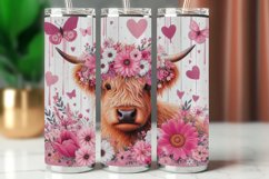Tumbler Wrap 20 oz - pink floral highland cow Product Image 1