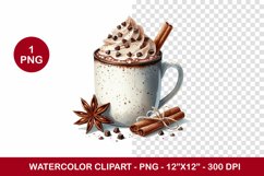 png watercolor clipart - hot chocolate in mug Product Image 1