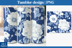 Chinoiserie Peony tumbler wrap, Floral Blue tumbler 20oz Product Image 1