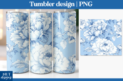 Chinoiserie Peony tumbler wrap, Floral Blue tumbler 20oz Product Image 1