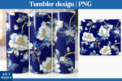 Chinoiserie Peony tumbler wrap, Floral Blue tumbler 20oz Product Image 1