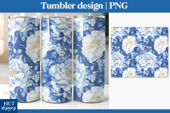 Chinoiserie Peony tumbler wrap, Floral Blue tumbler 20oz Product Image 1