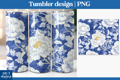 Chinoiserie Peony tumbler wrap, Floral Blue tumbler 20oz Product Image 1
