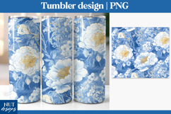Chinoiserie Peony tumbler wrap, Floral Blue tumbler 20oz Product Image 1