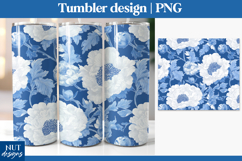 Chinoiserie Peony tumbler wrap, Floral Blue tumbler 20oz Product Image 1