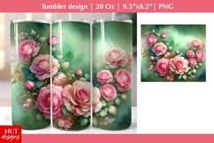 Watercolor roses tumbler wrap, Green tumbler mom sublimation Product Image 1