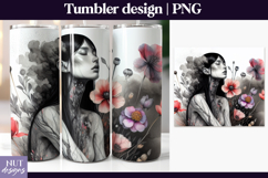 Watercolor Woman Tumbler wrap Dark Floral Woman tumbler Product Image 1