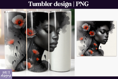Watercolor Woman Tumbler wrap Poppy Floral Black Woman Product Image 1
