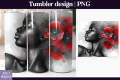 Watercolor Woman Tumbler wrap Poppy Floral Black Woman Product Image 1