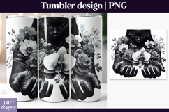 Floral Black Woman portrait, Orchids Woman Tumbler wrap Product Image 1