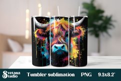 Rainbow cow tumbler wrap design | Highland cow sublimation