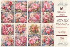 Flower Tumbler wrap Bundle 20 Oz sublimation design PNG. This 20 oz skinny Floral tumbler sublimation design product contains 16 designs with Watercolor Pink Peony.
