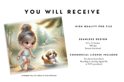 Whimsical Girl and Puppy Tumbler Wrap PNG Product Image 2