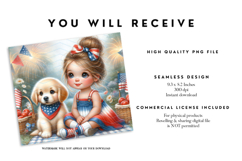 Patriotic Girl and Puppy Tumbler Wrap PNG Product Image 2