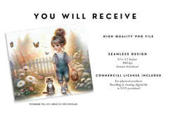 Garden Girl and Kitten Tumbler Sublimation Design Product Image 2