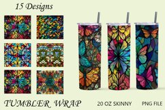 Stained glass tumbler, 20 oz tumbler with flowers butterfly Product Image 1