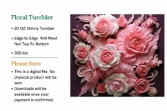 3D Pink and White Floral Skinny Tumbler Wrap Sublimation PNG Product Image 2