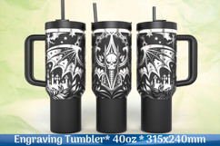 Gothic Skulls Wings Stanley 40oz Engraving SVG Product Image 1