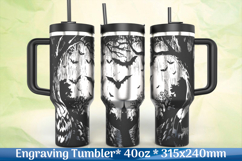 Halloween Pumpkins Forest Bats Engraving SVG Product Image 1
