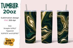 Skinny Tumbler sublimation 20oz.Green glow marble, gold art Product Image 1
